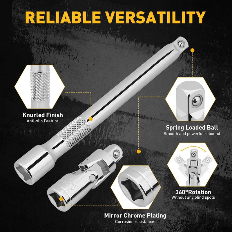 ELEAD 12-Piece 3/8" Drive Spark Plug Socket Set with Ratchet Handle, Universal Joint, Spark Plug Gapper & Extension Bar, 9/16", 5/8", 3/4", 13/16", 14mm, 18mm, CR-V Sockets with Rubber Holding Rings - Image 4